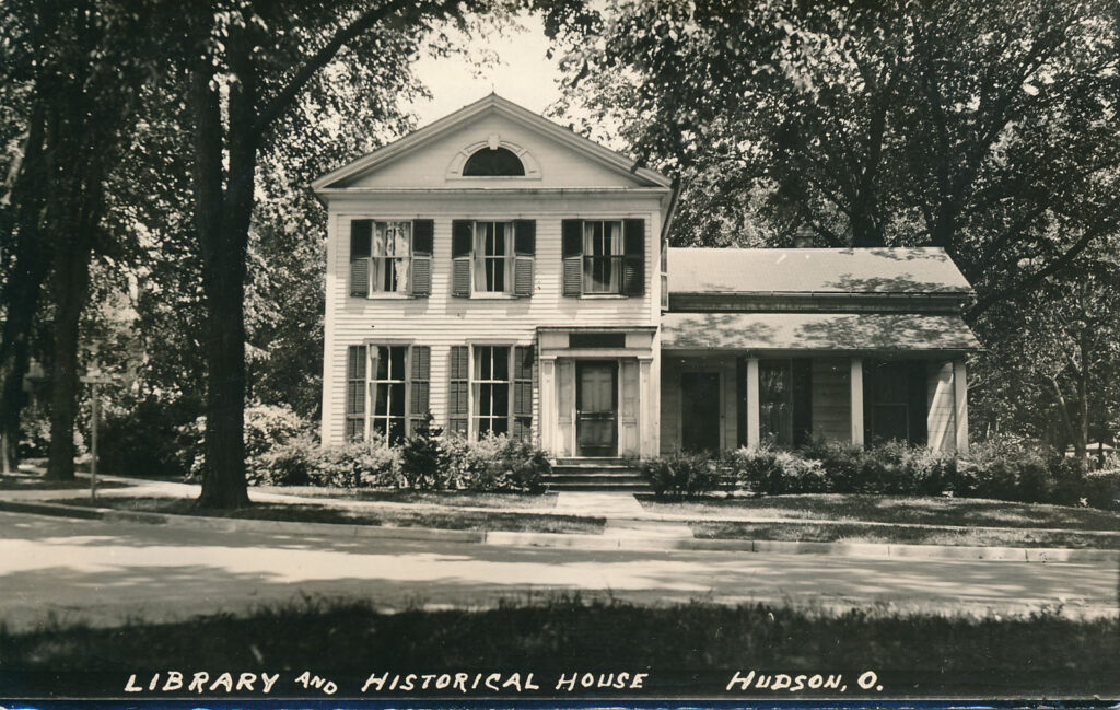 Hudson Library, Baldwin-Babcock house, ca. 1935. Caption at bottom reads, "Library and Historical House Hudson, O."